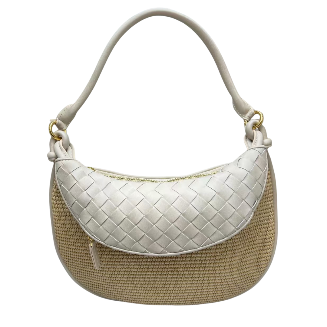 CAMILE Raffia Saddle Bag, Milk