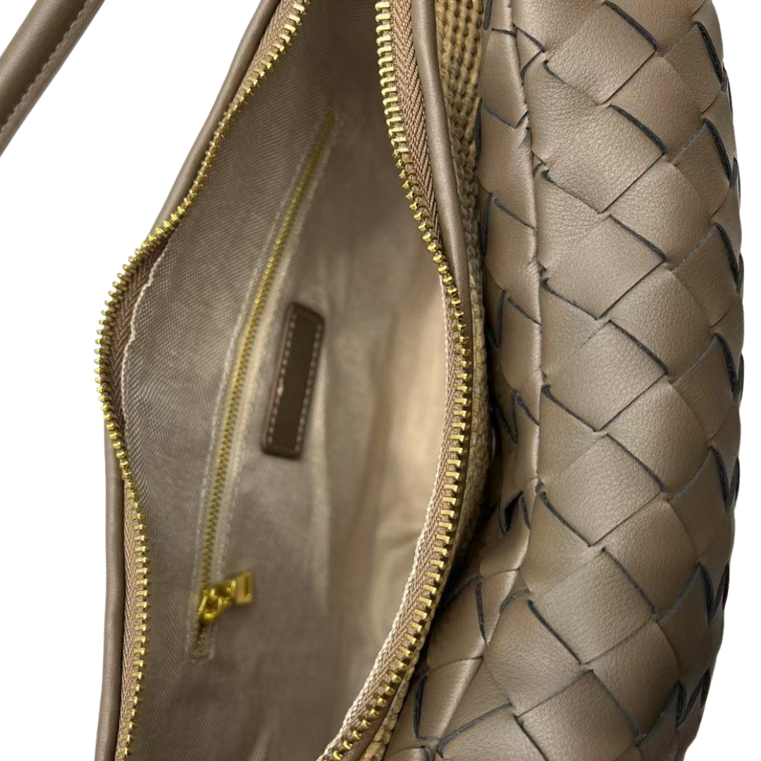 CAMILE Raffia Saddle Bag, Toffee