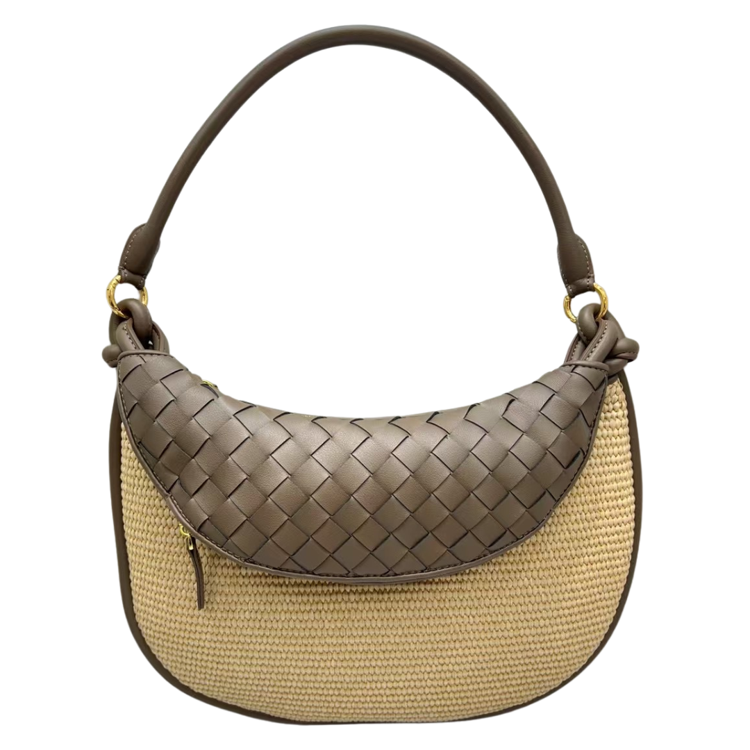 CAMILE Raffia Saddle Bag, Toffee