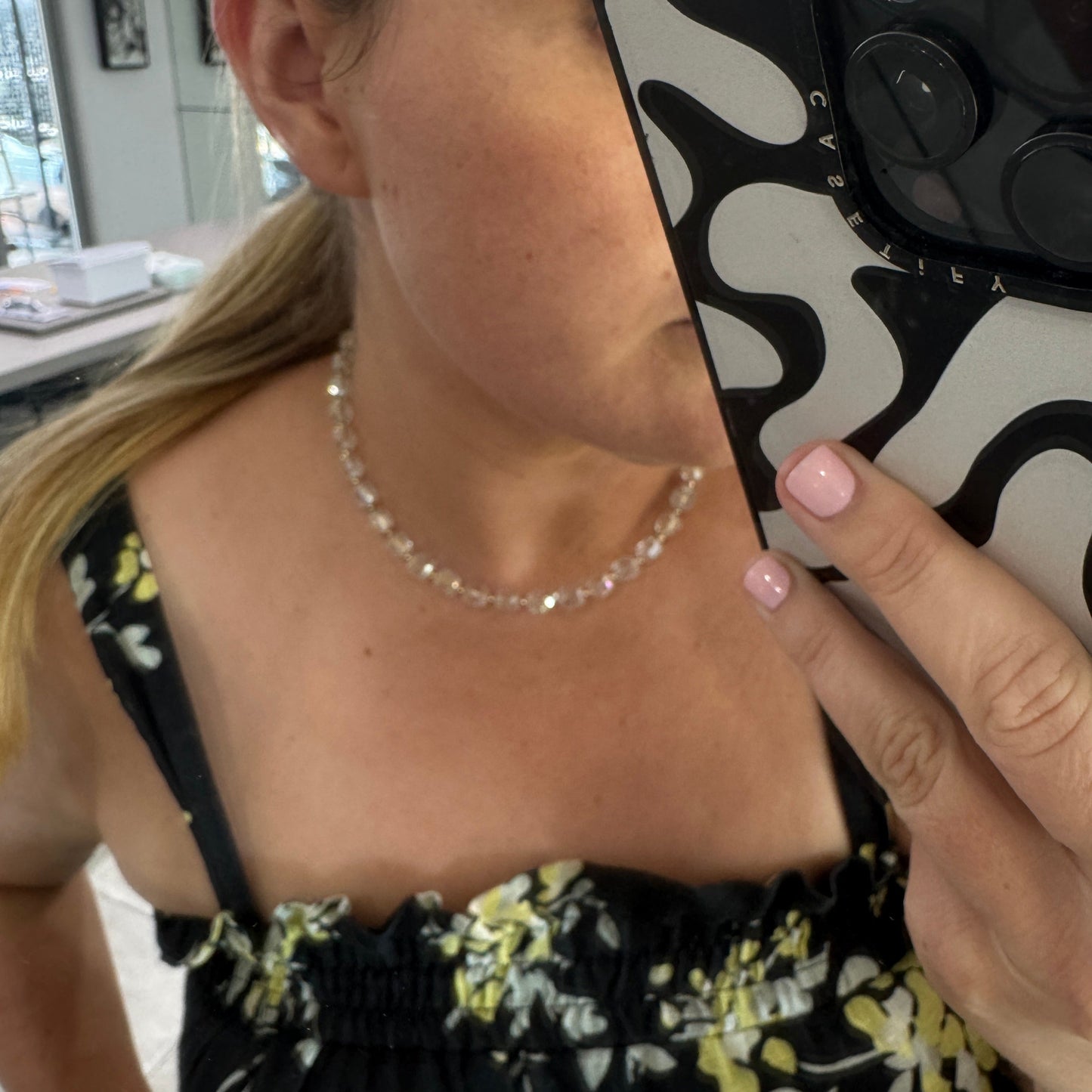 0001 (Short) Swarovski Faceted Rondelle Beaded Chocker, Clear