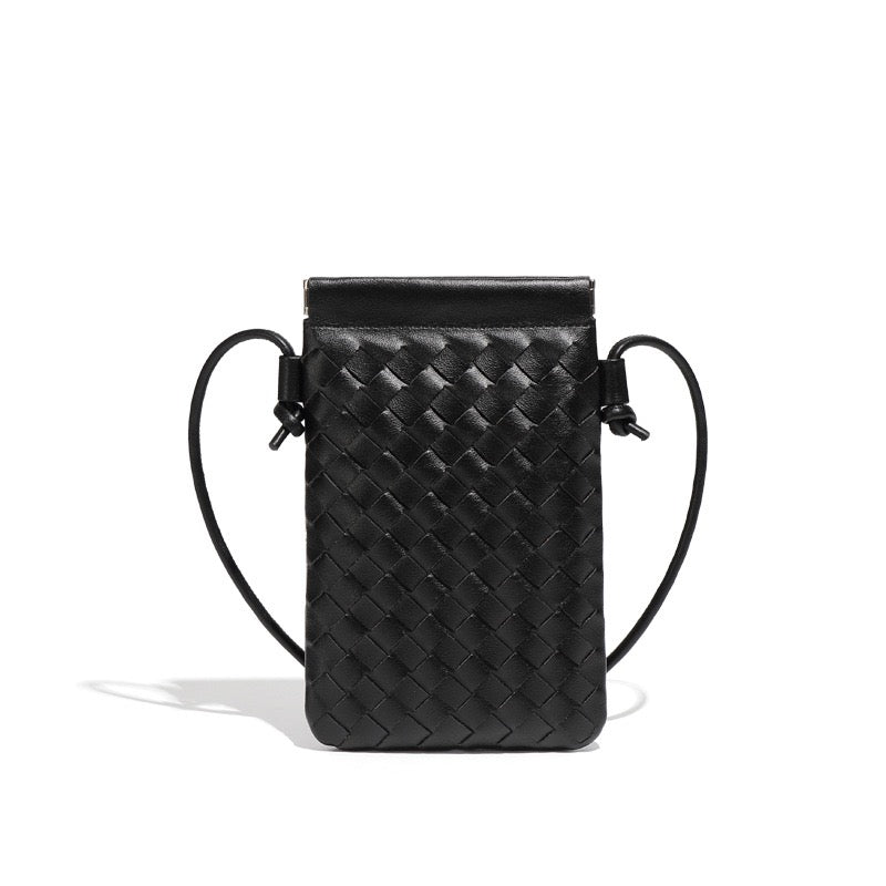 CALL ME Leather Weaved Crossbody Bag, Black
