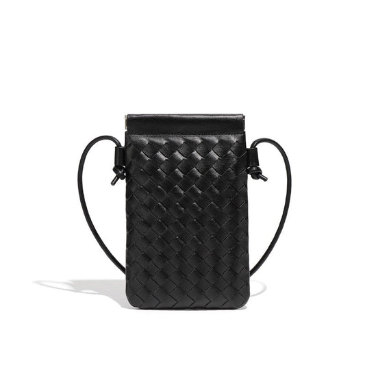 CALL ME Leather Weaved Crossbody Bag, Black
