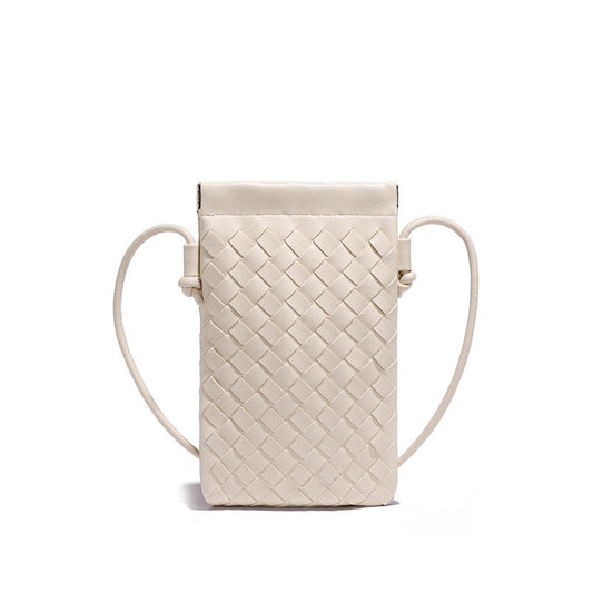 CALL ME Leather Weaved Crossbody Bag, White
