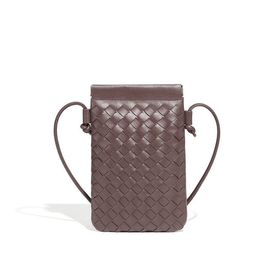 CALL ME Leather Weaved Crossbody Bag, Chocolate