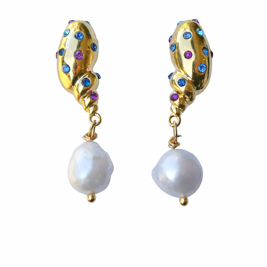 074 Multi Coloured Shell Statement Earrings & Pearls