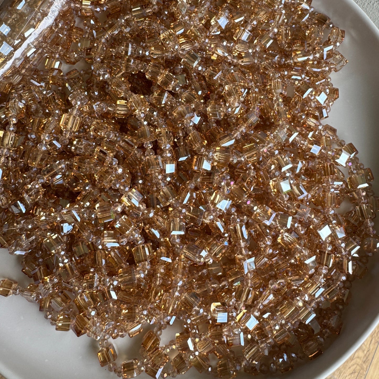 0006 Beaded Long Necklace, Champagne