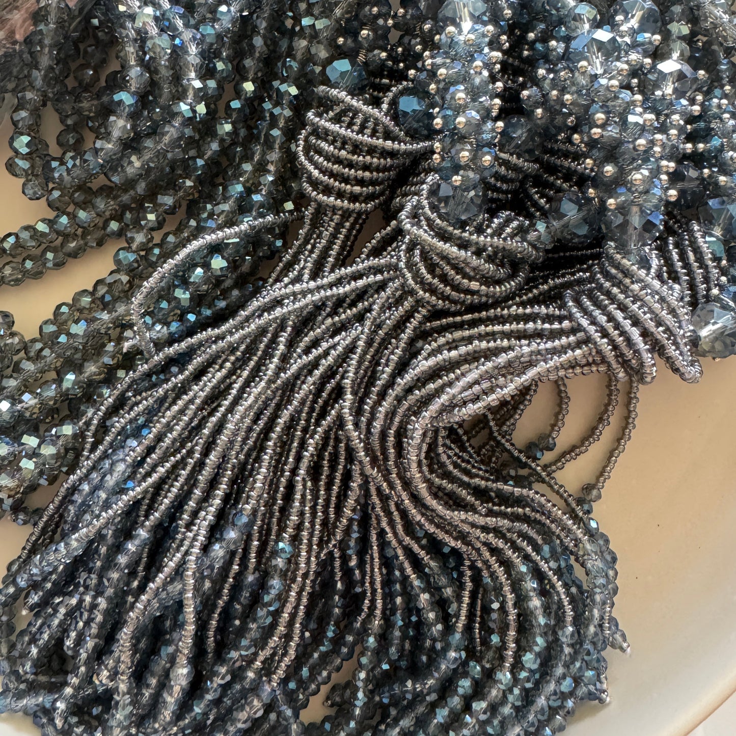 0008 Statement Tassel Necklace, Washed Denim