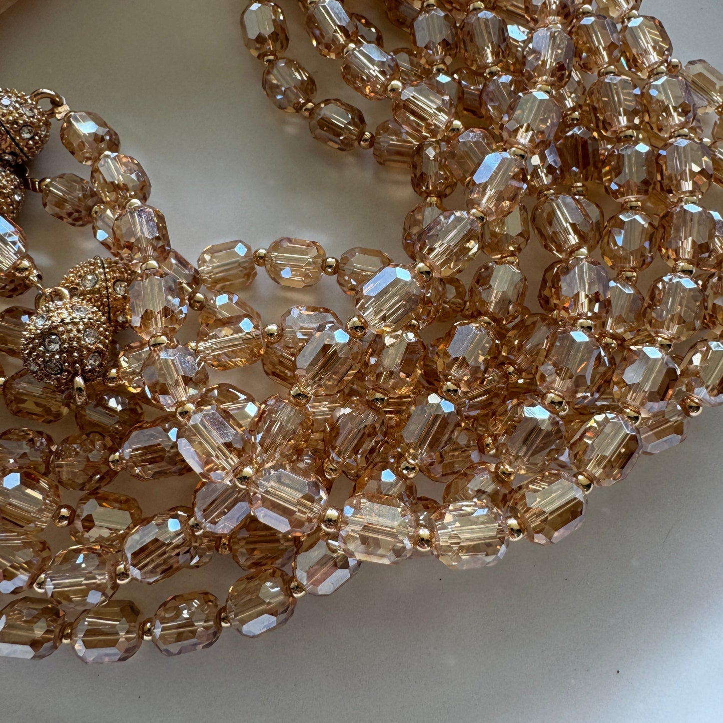 0001 (Short) Swarovski Faceted Rondelle Beaded Chocker, Champagne