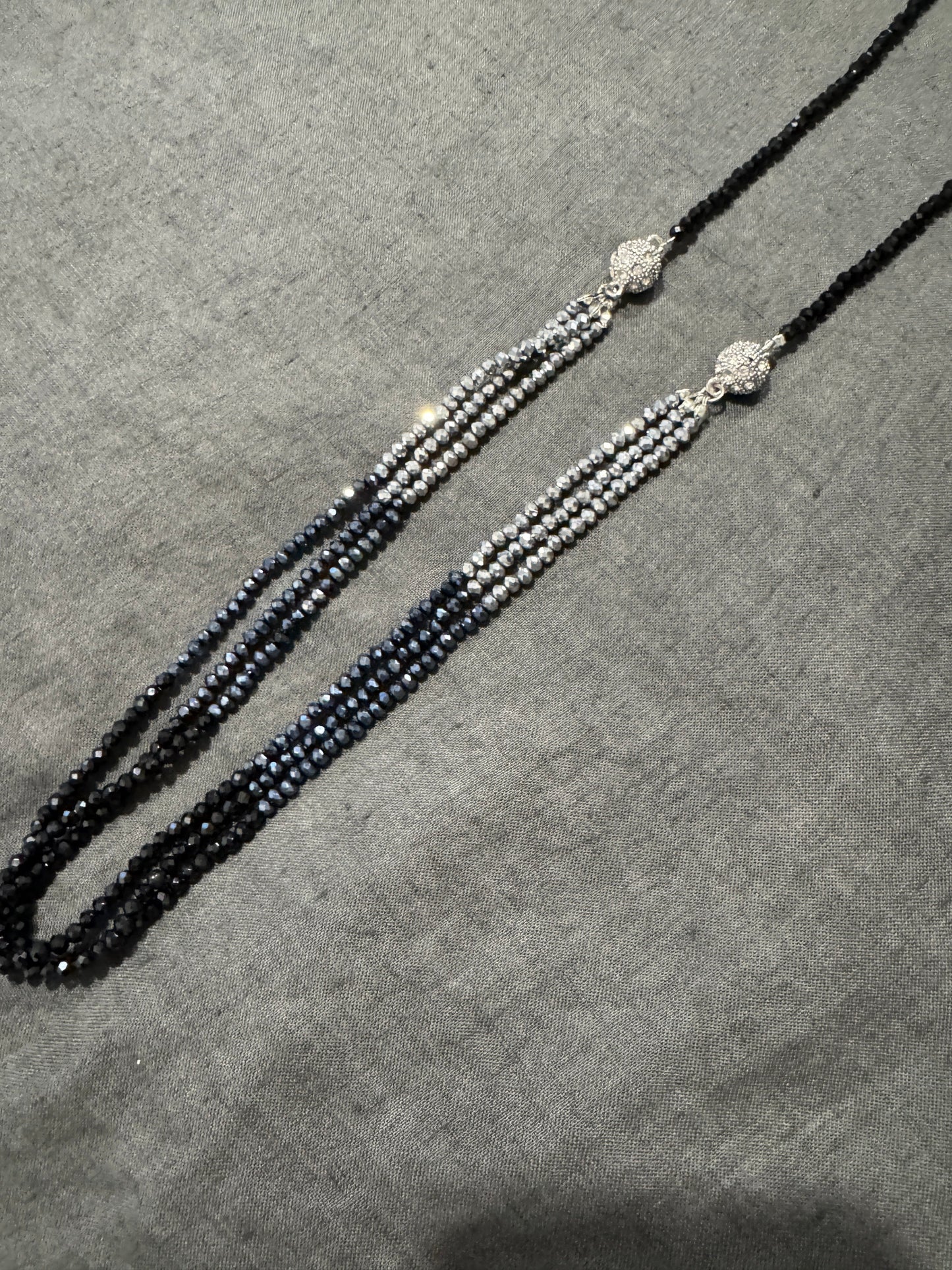 0005 Beaded 2-IN-1 Necklace, Black, Navy & Pewter
