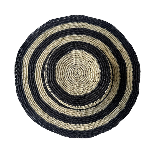 ROLLABLE, Raffia Hat in Black/Natural Combo - Size Large