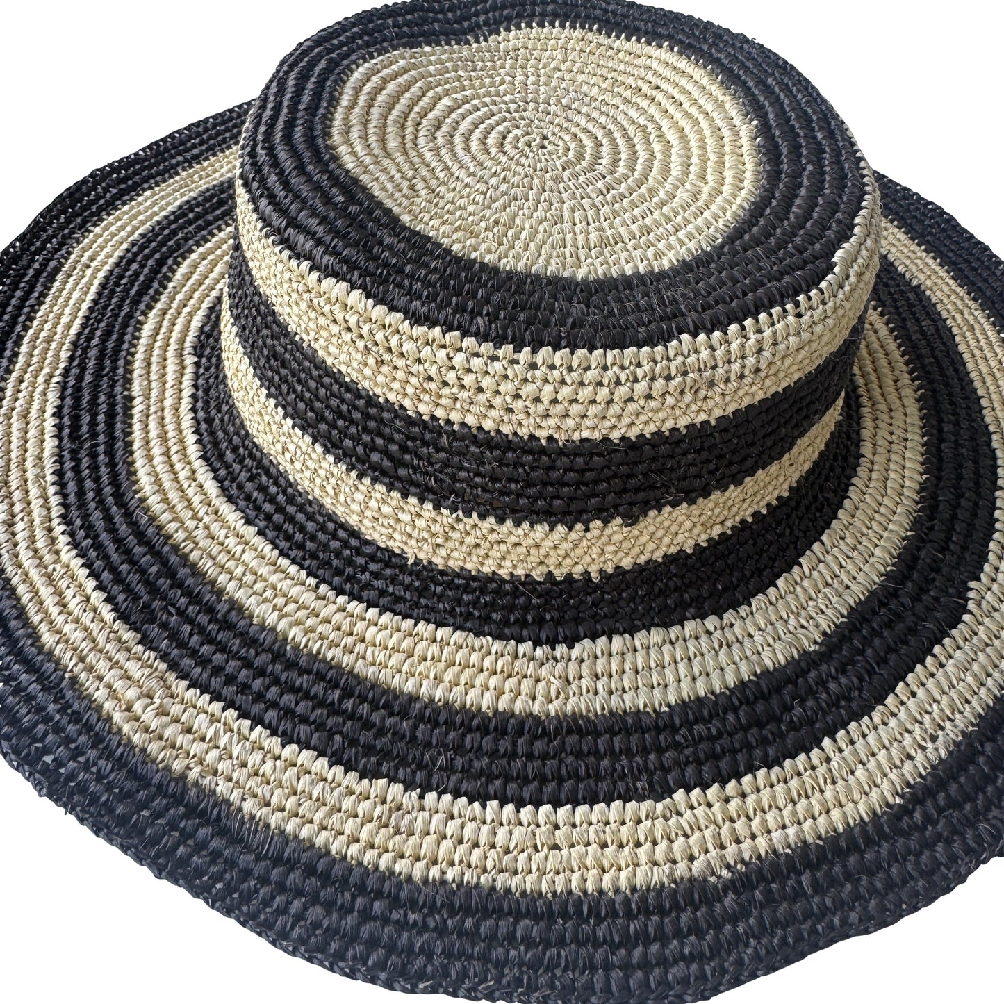 ROLLABLE, Raffia Hat in Black/Natural Combo - Size Large