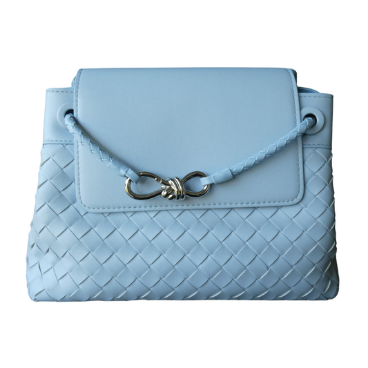 JACQUI, Sky Blue Leather Weave Bag