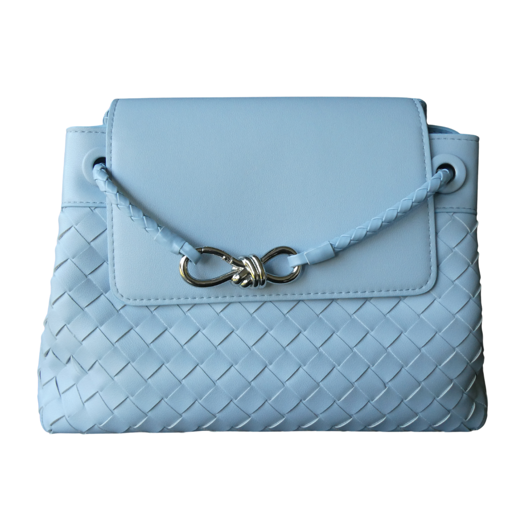 JACQUI, Sky Blue Leather Weave Bag