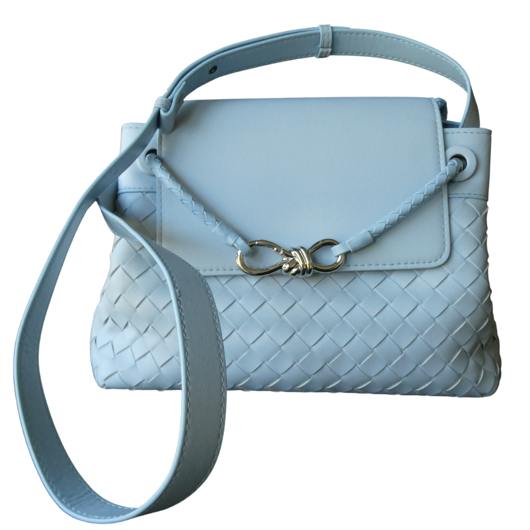 JACQUI, Sky Blue Leather Weave Bag