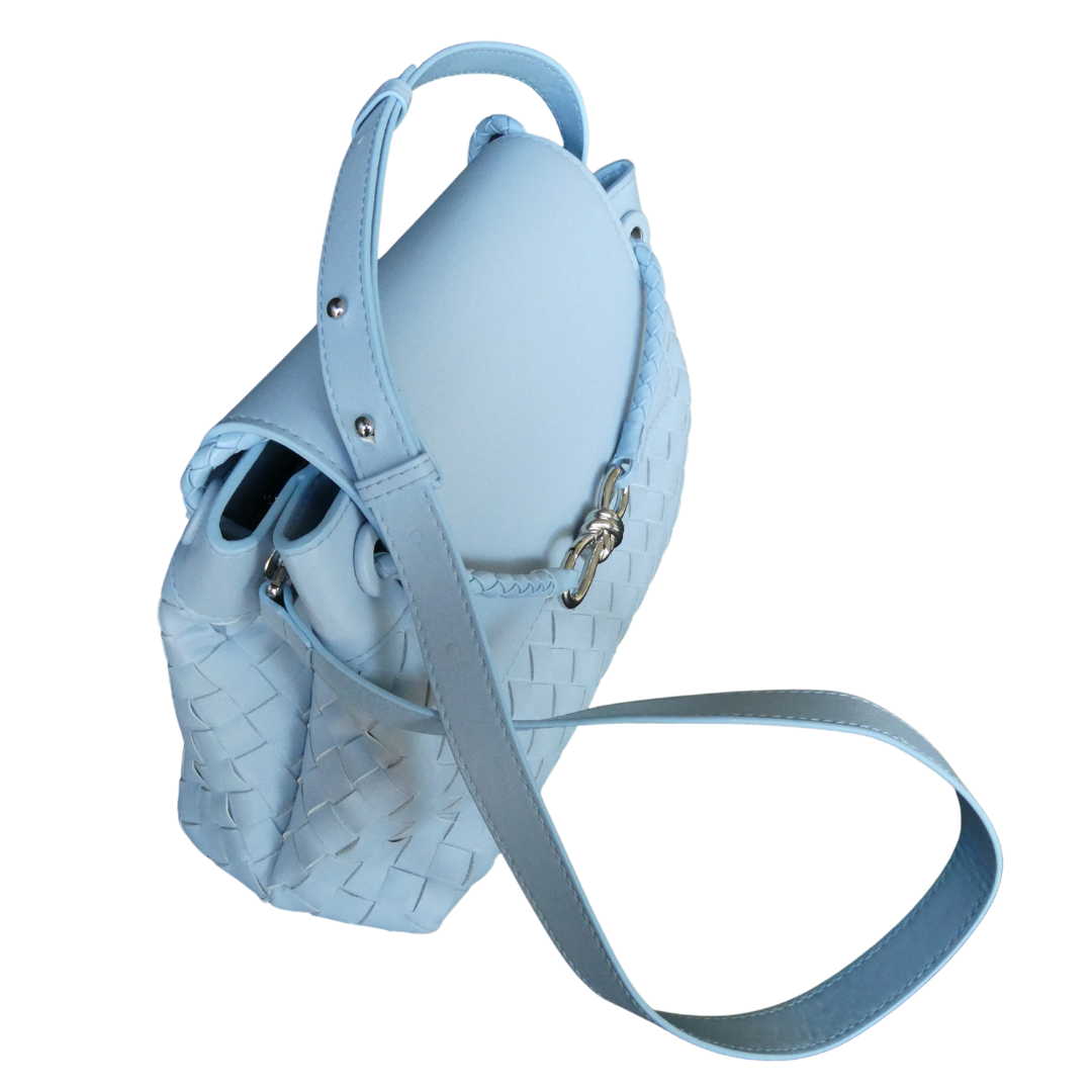 JACQUI, Sky Blue Leather Weave Bag