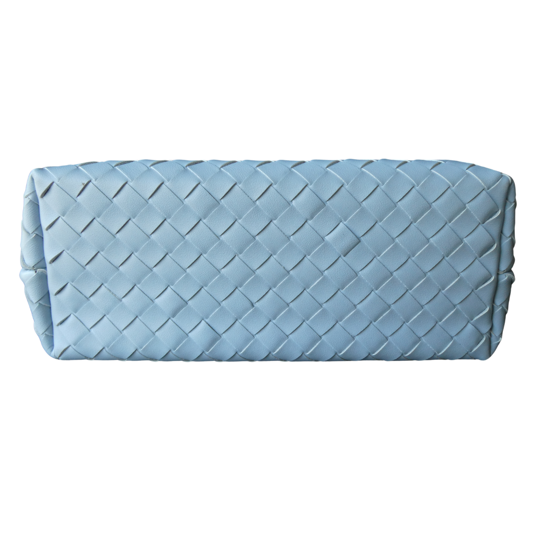 JACQUI, Sky Blue Leather Weave Bag