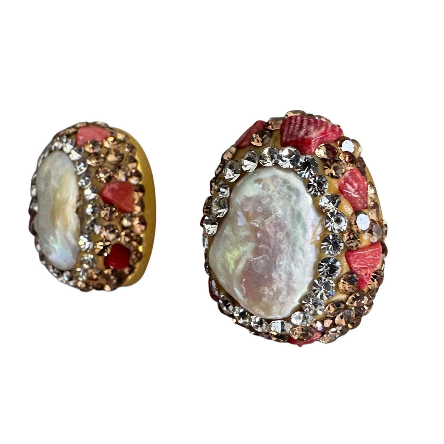 052 Pearl + Crystal Studs, Red Agate