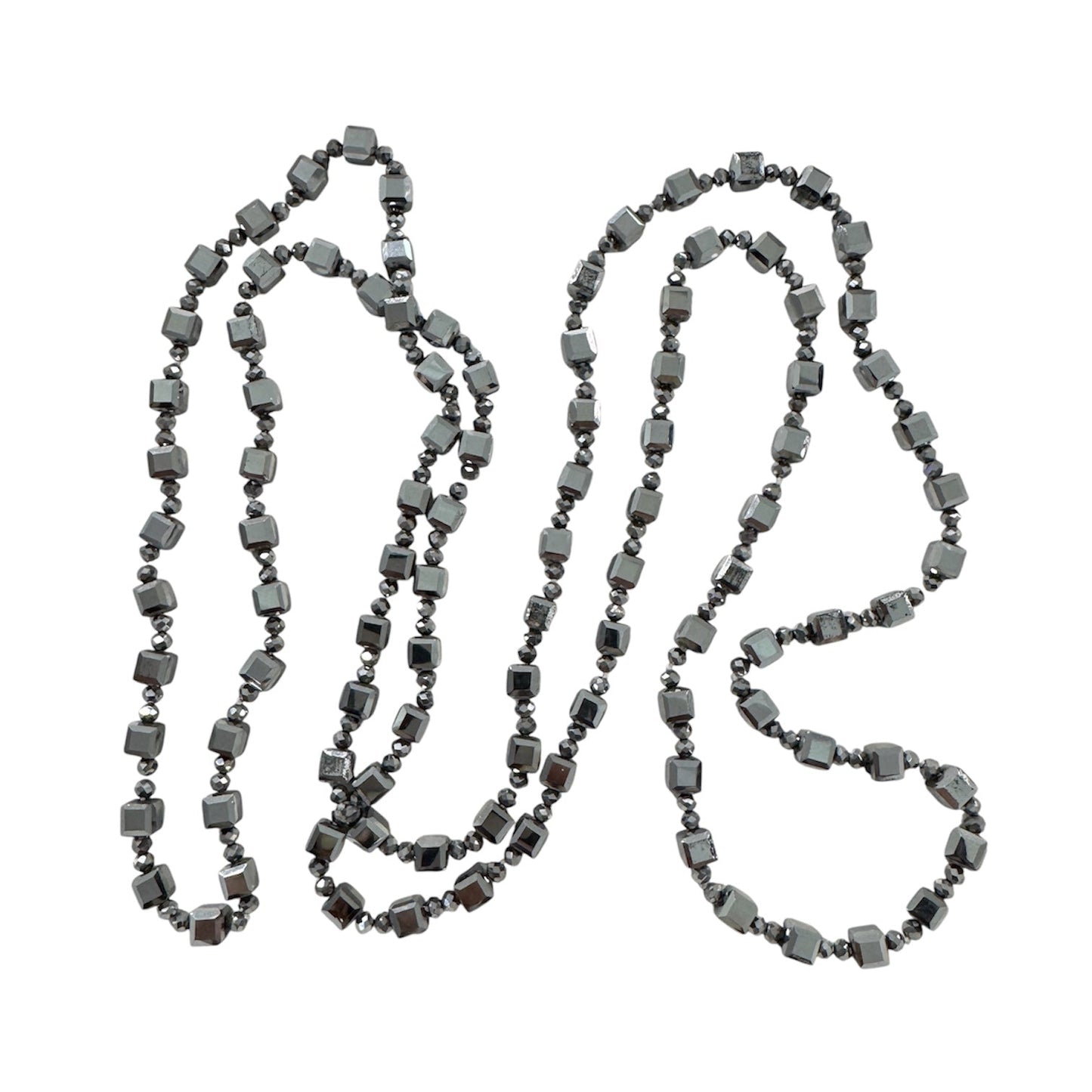 0006 Beaded Long Necklace, Pewter