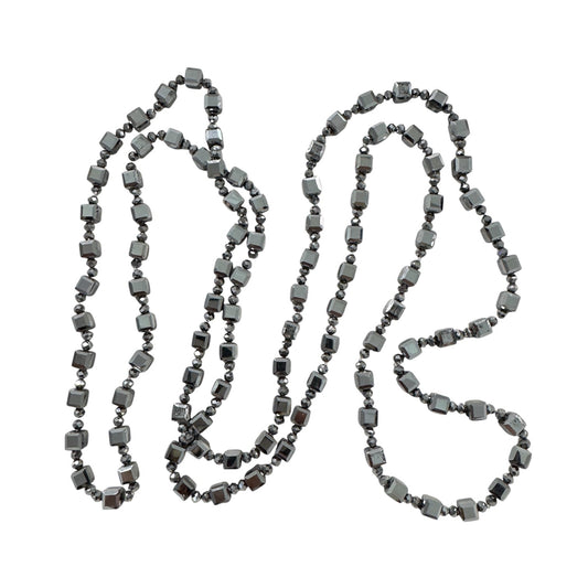 0006 Beaded Long Necklace, Pewter