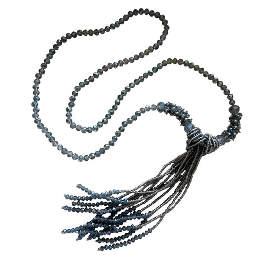 0008 Statement Tassel Necklace, Washed Denim