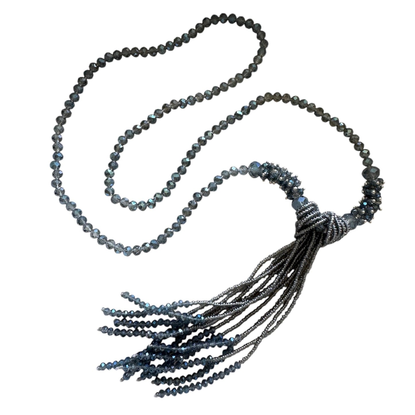 0008 Statement Tassel Necklace, Washed Denim