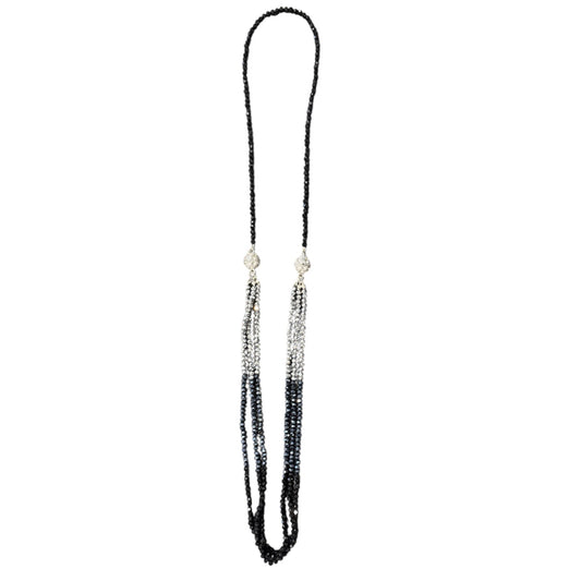 0005 Beaded 2-IN-1 Necklace, Black, Navy & Pewter