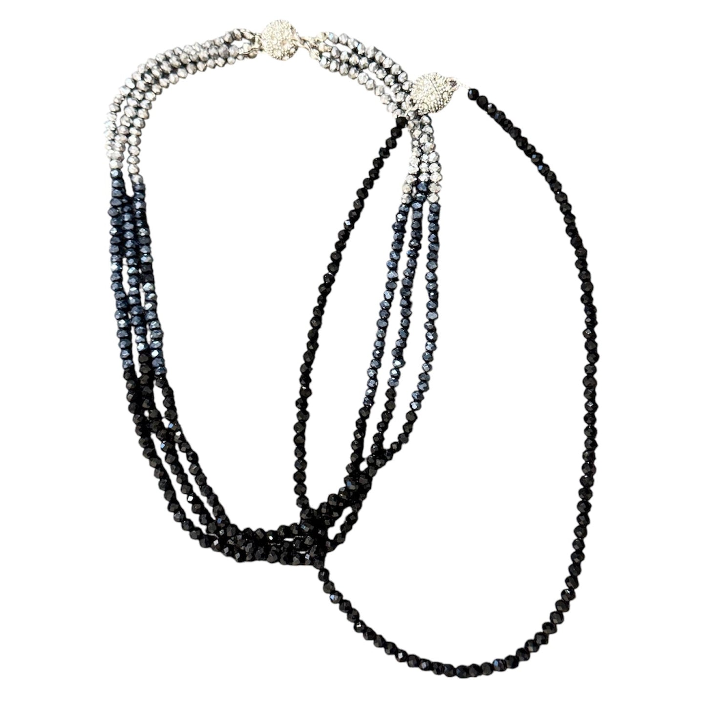 0005 Beaded 2-IN-1 Necklace, Black, Navy & Pewter