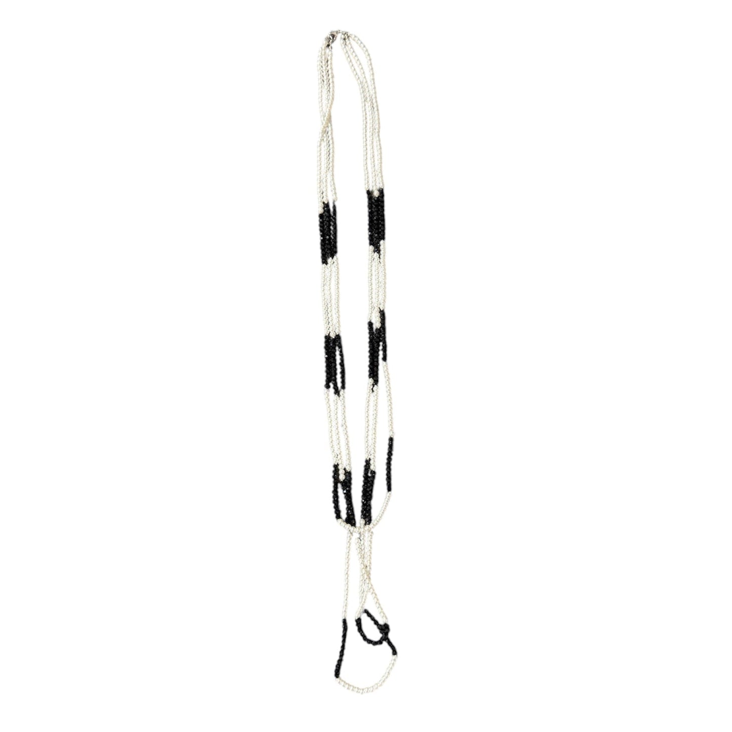 0009 3 Strand Beaded Necklace Two Tone, Black & Pearl