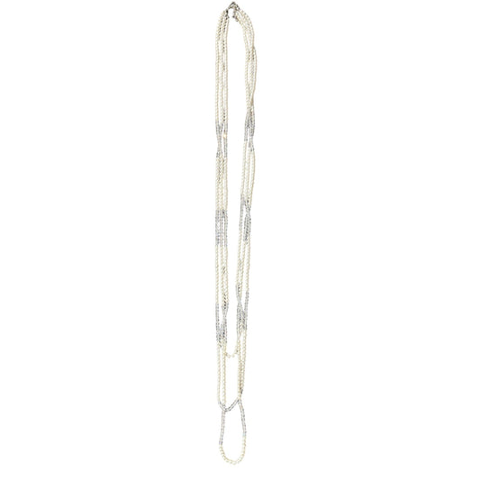 0009 3 Strand Beaded Necklace Two Tone, Clear & Pearl