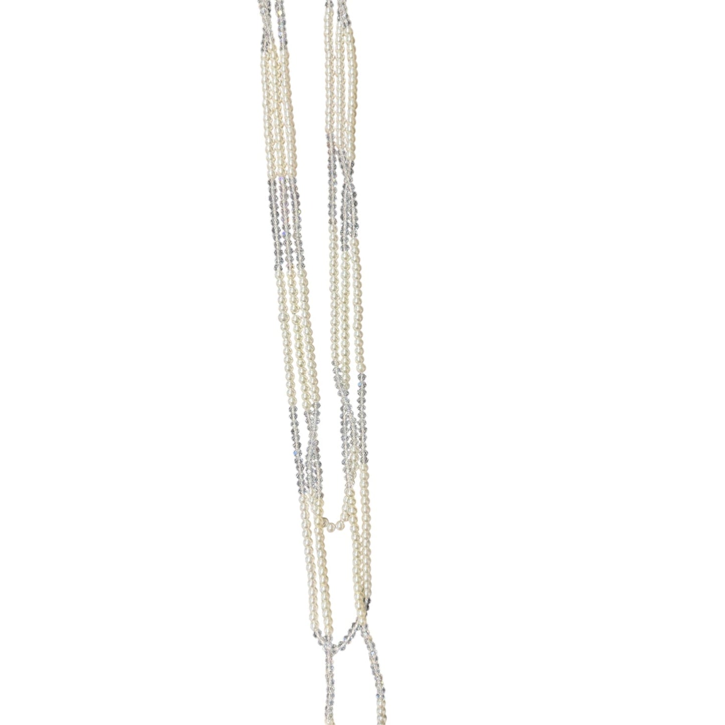 0009 3 Strand Beaded Necklace Two Tone, Clear & Pearl