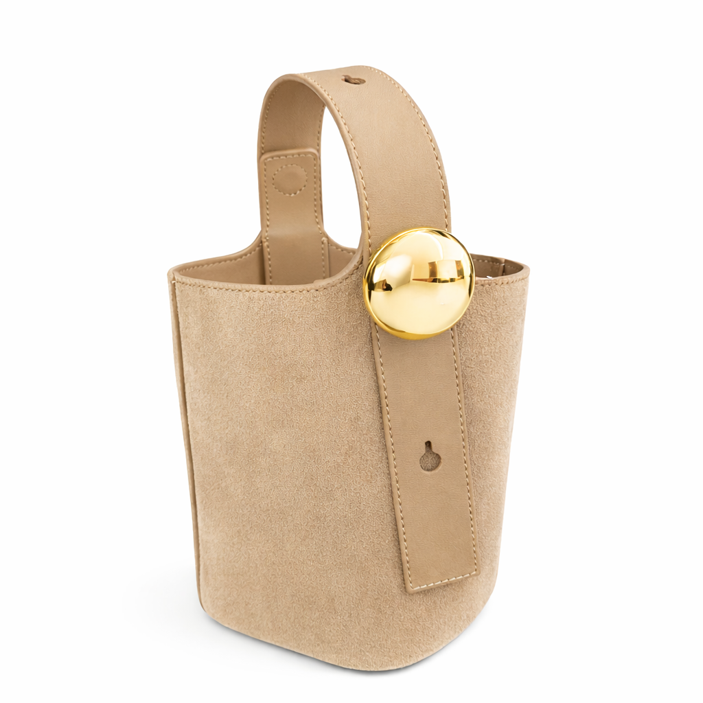 REMI Bucket Bag with Gold Bubble Lock, Mushroom *MID-MARCH*