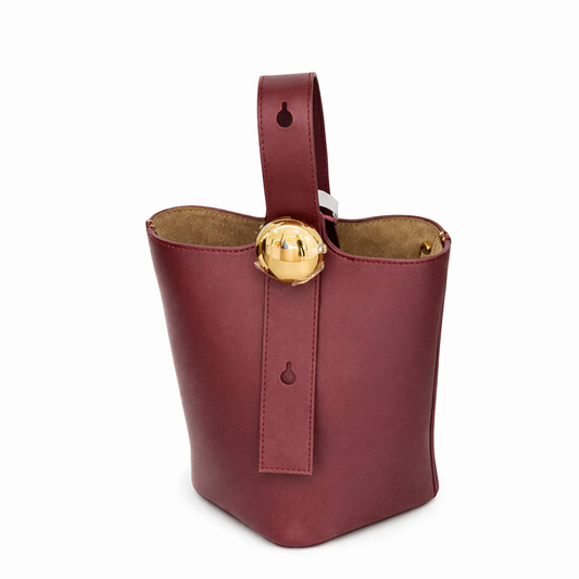 REMI Bucket Bag with Gold Bubble Lock, Burgundy