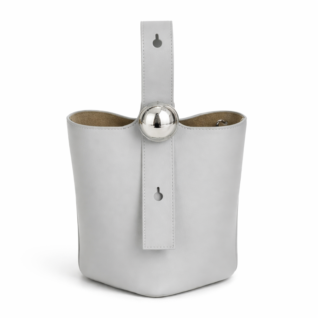 REMI Bucket Bag with Gold Bubble Lock, Dove Grey *MID-MARCH*