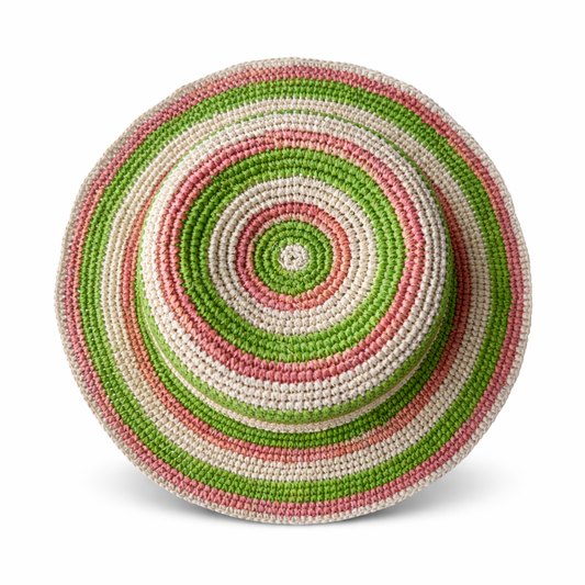 ROLLABLE, Raffia Hat in Green/Peach Combo - Size Medium
