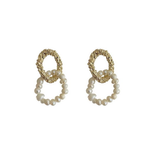 068 Gold & Pearl Statement Earrings